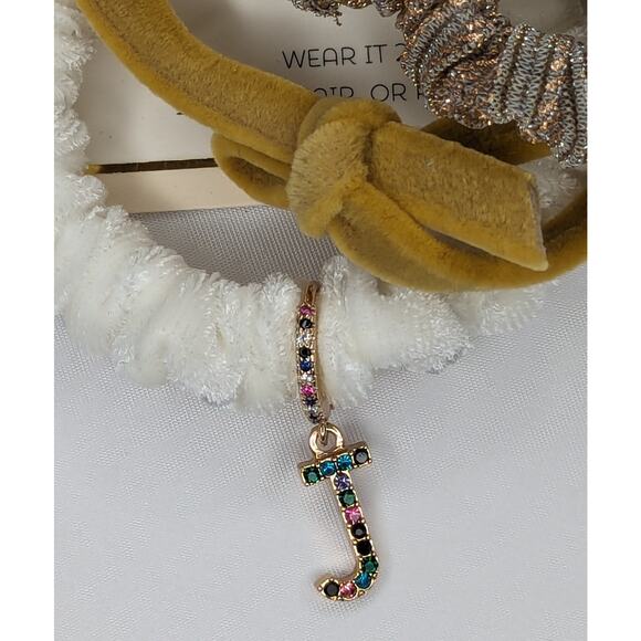 Letter J Charm Scrunchie Set Initial Ponytail Hair Ties - Picture 1 of 4